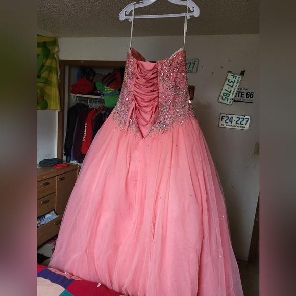 Strapless Salmon Graduation Gown - Picture 3 of 4